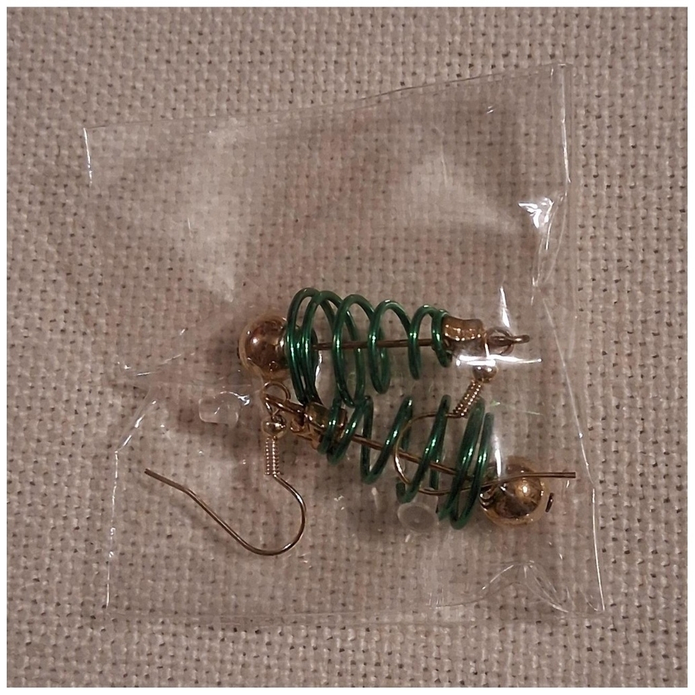Green and Gold Christmas Tree Earrings